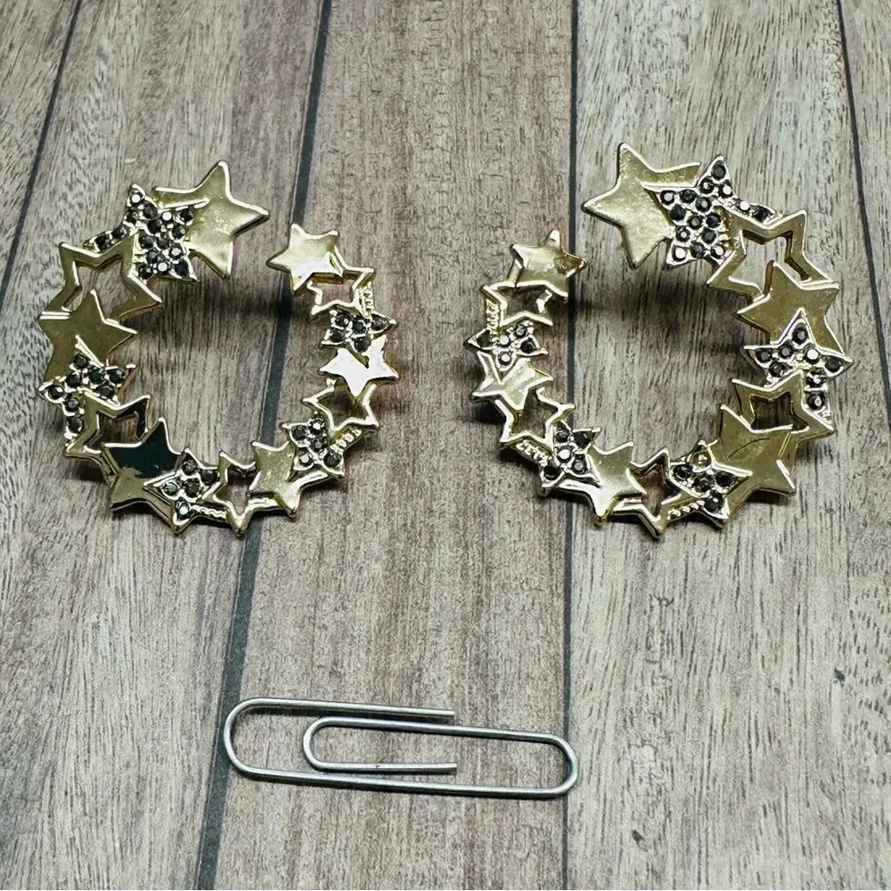 Gold Smokey Crystal Star Hoop‎ Earrings B4